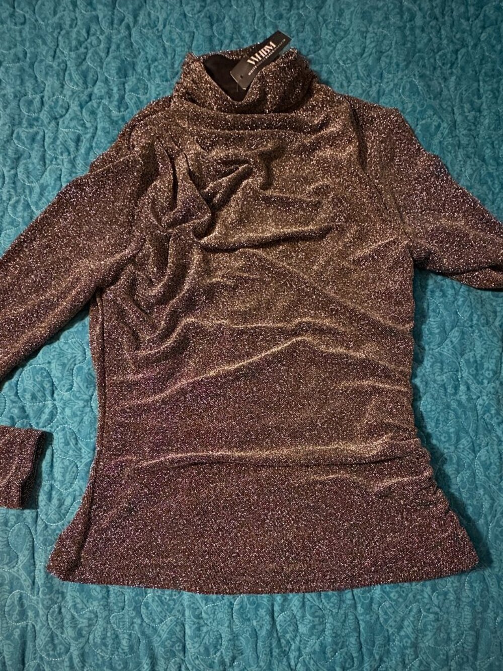 WHBM Form Mock-Neck Collar Stretch Metallic Long Sleeve Size XS. NWT